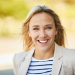 Woman with Striped Shirt under Blazer